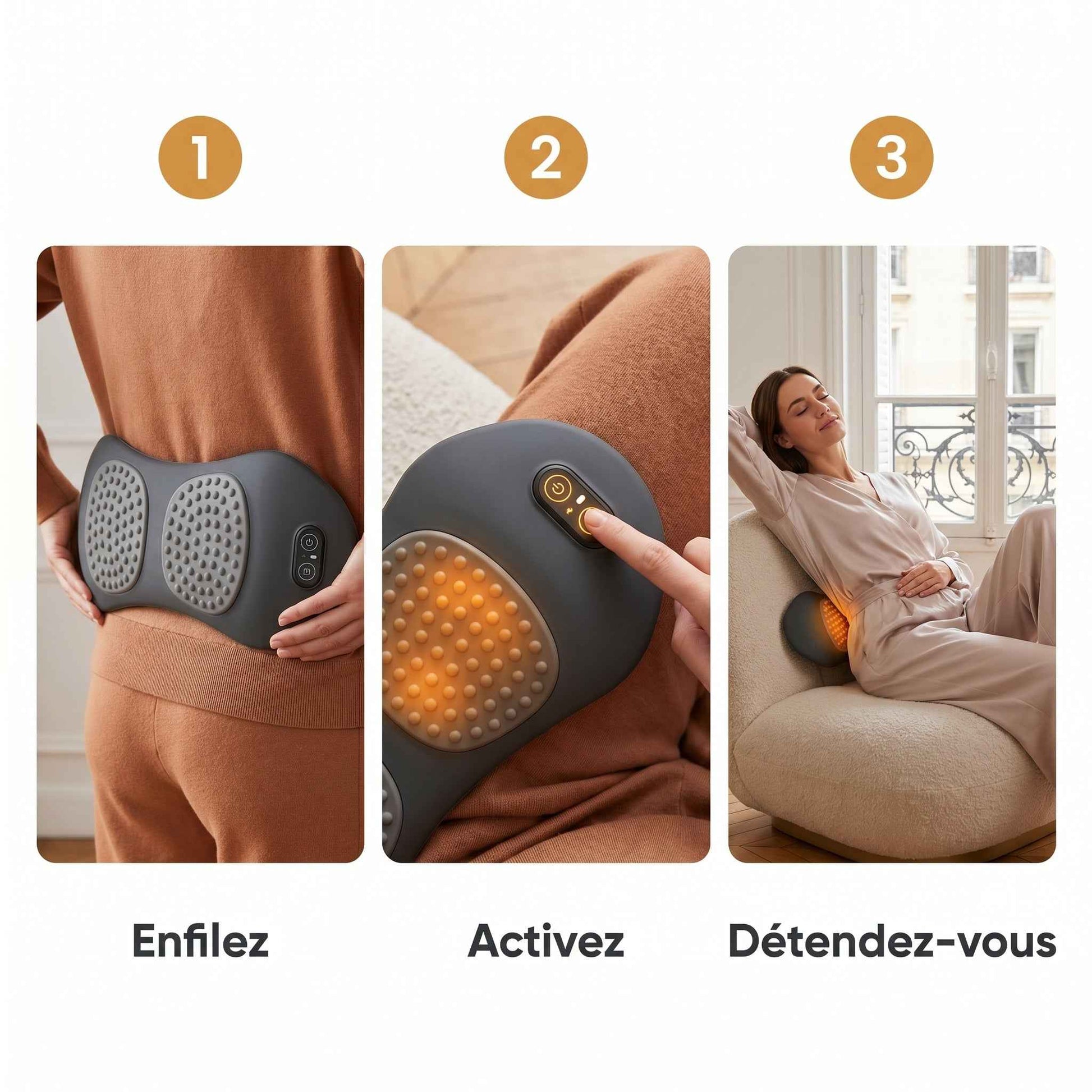 Coussin Lombaire Chauffant & Massant 3-en-1 — Atelier Massage